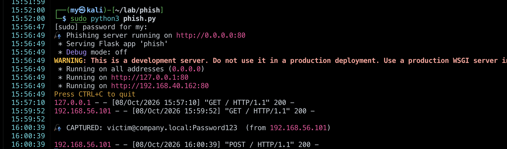 Live credential capture